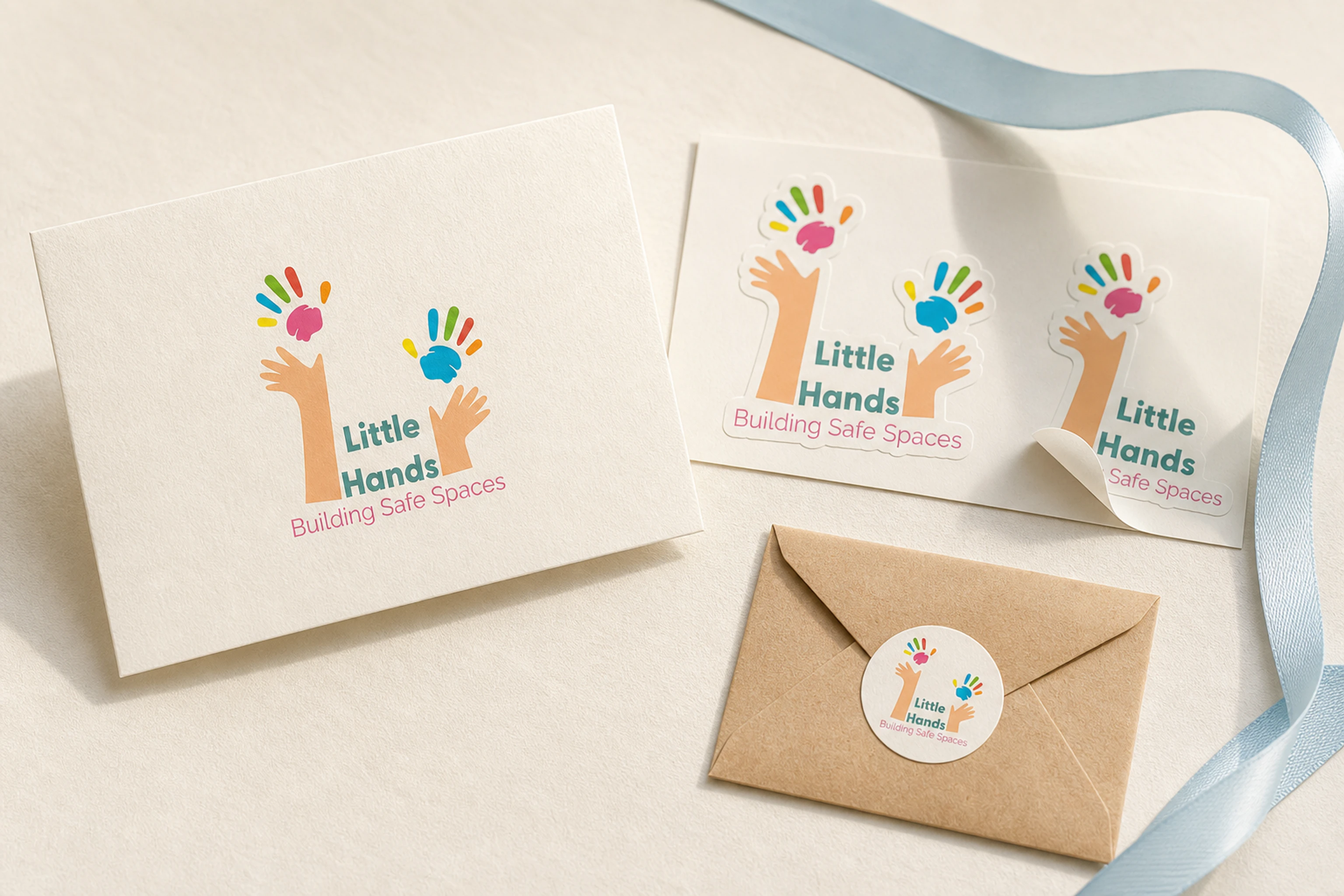 לוגו Little Hands על מדבקה, טלפון ורכב